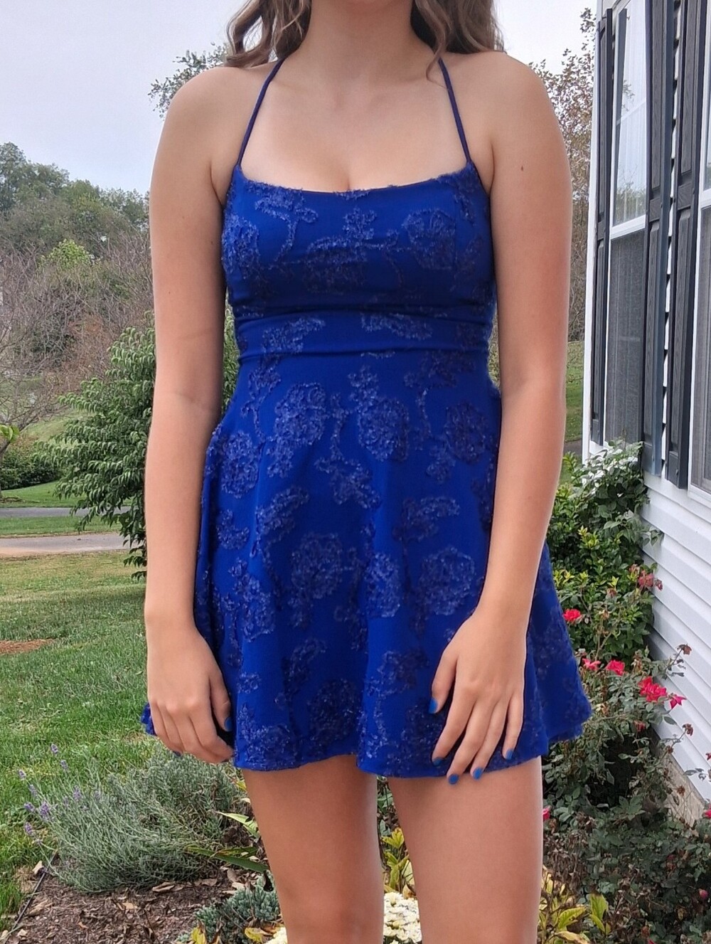 Emerald Sundae Royal Blue Beaded Mini Dress